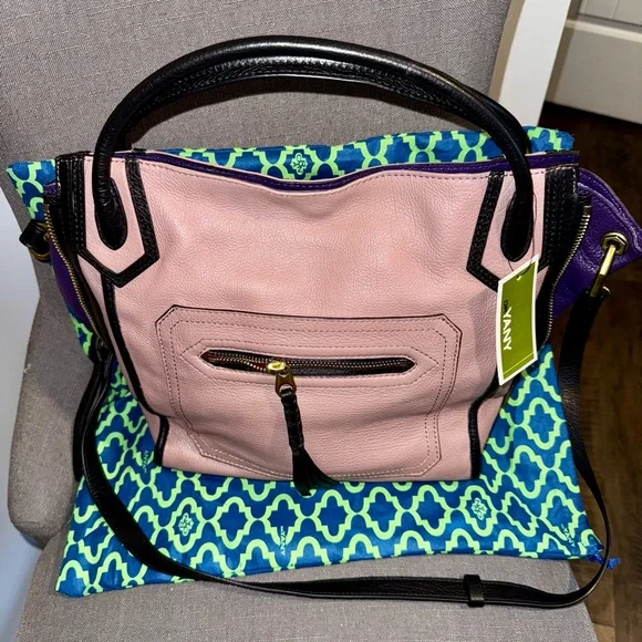 New Oryany Pink, Black, and Purple purse Leather crossbody or shoulder roomy - Picture 2 of 10